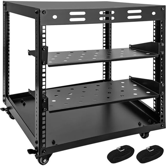Open Frame Server Rack with Shelves and Casters