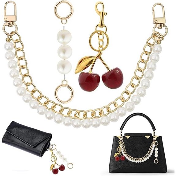 3 Pack Pearl & Cherry Bag Charms & Extension Chains