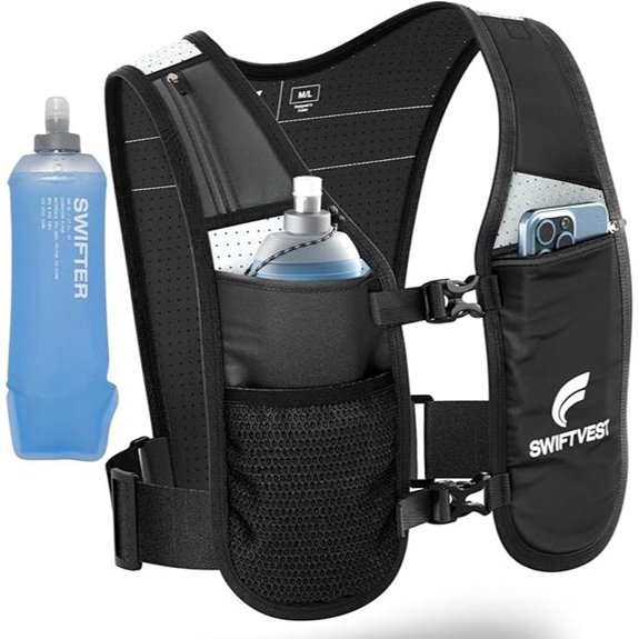 Reflective Running Vest with Water Bottle and Pockets