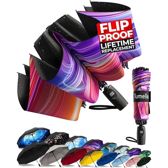 TUMELLA Reverse Travel Umbrella with Durable Grip
