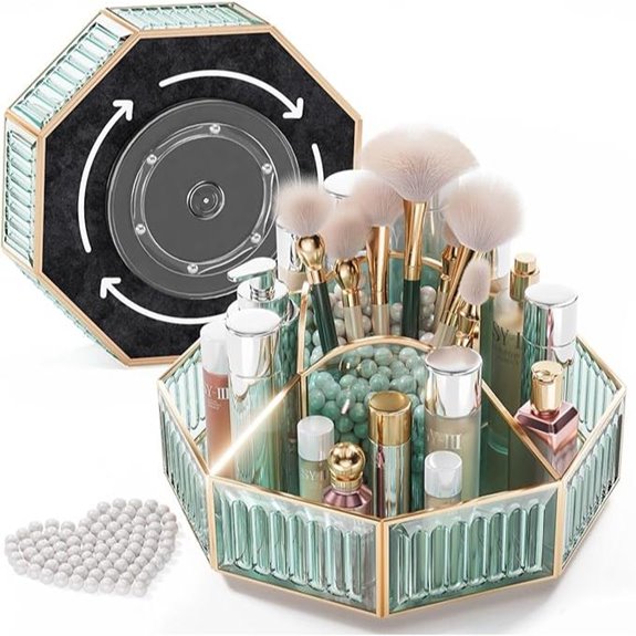 360° Rotating Makeup Organizer with Brush Holder