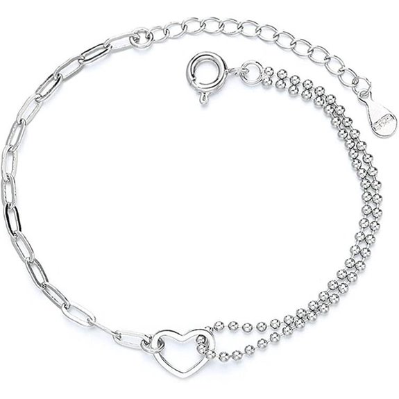 Sterling Silver Love Heart Chain Bracelet for Women