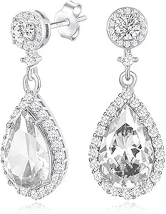 Diamond Teardrop Earrings for Women Silver Rhinestone