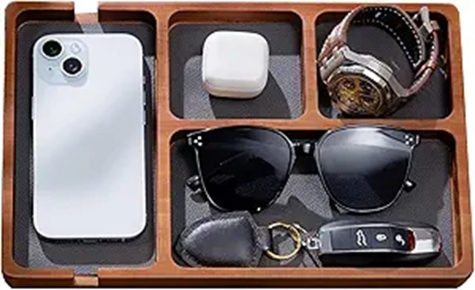 Shinpuru Wooden Valet Tray with Leather Inlay