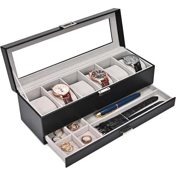 ProCase 6-Slot Watch Box with Drawer and Glass Lid