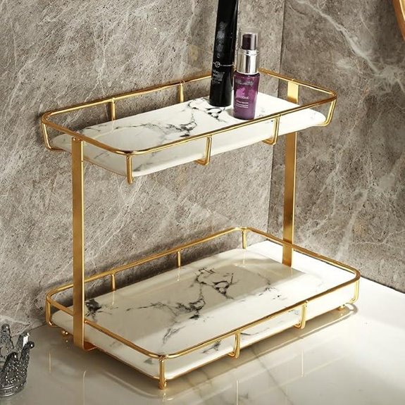 Bathroom Organizer Tray with Stainless Steel & Marble