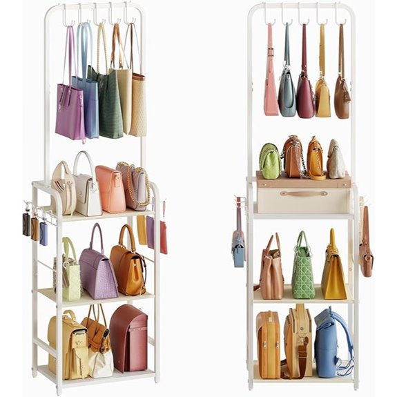 Tall Purse Organizer with 5 Hangers & Side Hooks