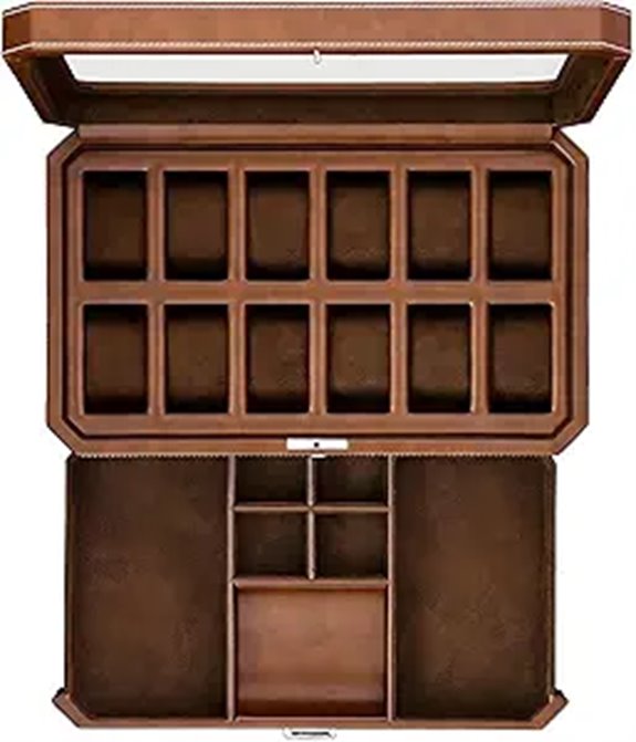 Rothwell Leather Watch Box with Drawer (Tan/Brown)