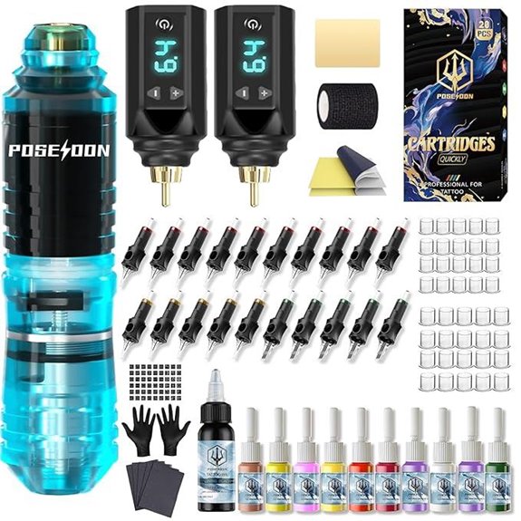 Poseidon Tattoo Kit with Batteries Needles & Ink