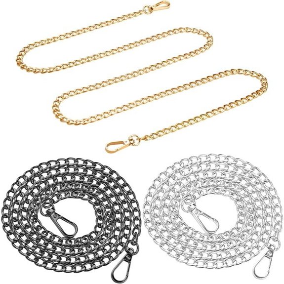 3-Pack Chain Straps for Purses (Black/Silver/Gold)