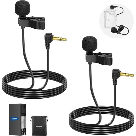 NEEWER 2-Pack Mini Lavalier Microphones with 6.6ft Cables