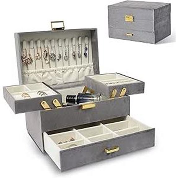 Dajasan Velvet Jewelry Organizer Box (3-Layer Grey)