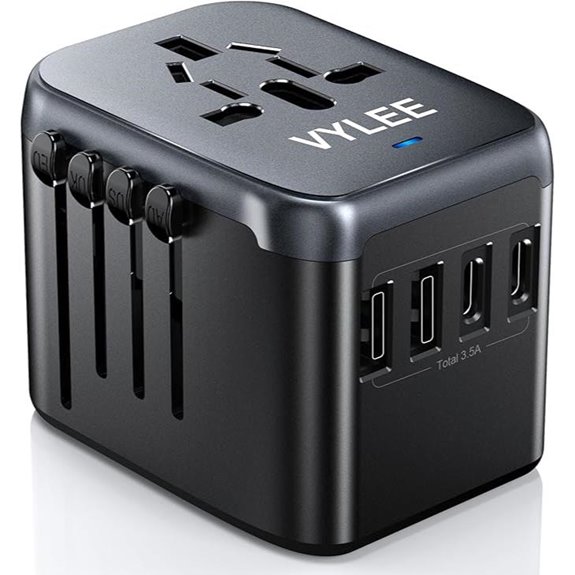 VYLEE 5-in-1 Universal Travel Adapter with USBs