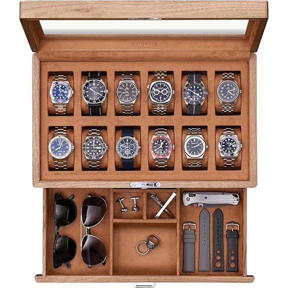 Rothwell 12-Slot Walnut Watch Box with Drawer