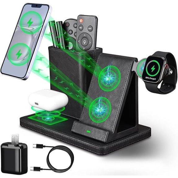 White Leather Desk Organizer with Wireless Charger