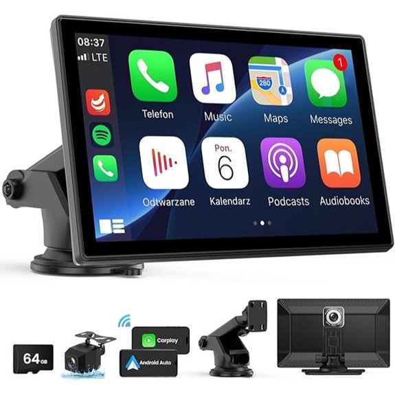 Wireless Carplay Screen with Dash Cam and GPS
