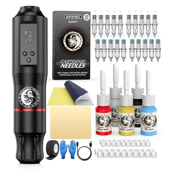 Wireless Tattoo Kit with LED Display and Power Supply