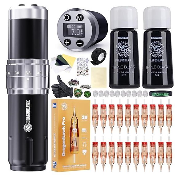 Dragonhawk Wireless Rotary Tattoo Kit with Needles