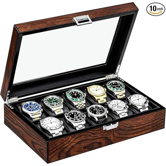 BEWISHOME 10-Slot Wooden Watch Box for Men