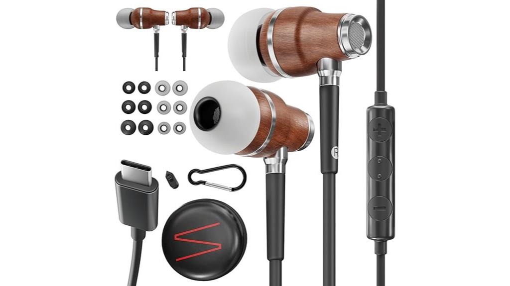 wooden usb c earphones