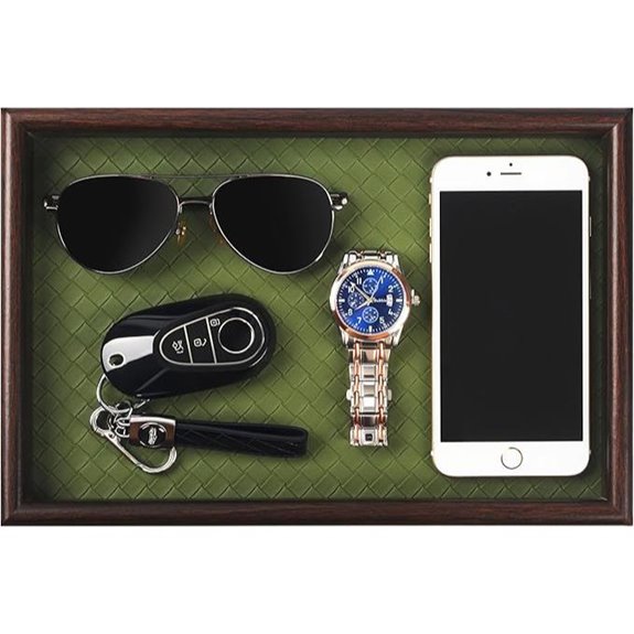 Zosenley Wooden Valet Tray with Leather Base