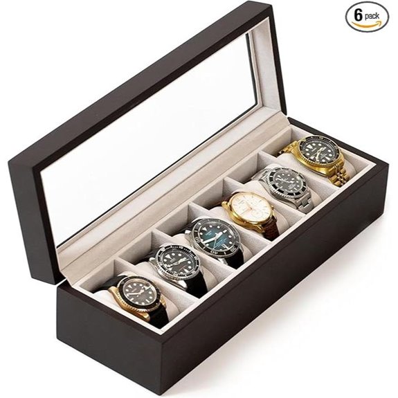 Solid Espresso Wood Watch Box with Glass Top